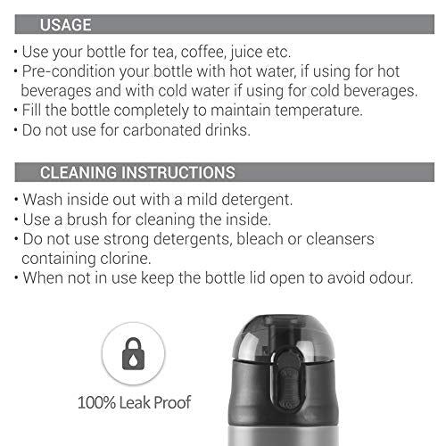 Milton New Crown 900 Thermosteel Hot or Cold Water Bottle, 750 ml, Black | Easy to Carry | Office Bottle | Hiking | Trekking | Travel Bottle | Gym | Home | Kitchen Bottle