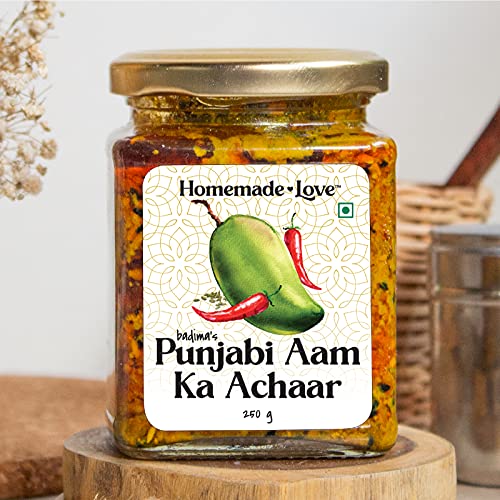 Homemade Love Authentic Punjabi Mango Pickle made with organic methods | Spicy & Tangy Aam Ka Achaar with Raw Mango, and spices mixed with mustard oil | Sun-Dried and Preserved Naturally | Ancestral Indian Achar Recipe | Handcrafted with Care and Authenti