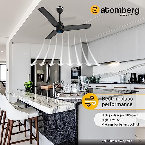 atomberg Renesa 900mm BLDC Motor 5 Star Rated Sleek Ceiling Fans with Remote Control | Upto 65% Energy Saving, High Air Delivery and LED Indicators | 2+1 Year Warranty (Midnight Black)