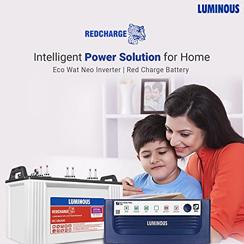 Luminous Inverter & Battery Combo (Eco Watt Neo 700 Square Wave 600VA/12V Inverter with Red Charge RC 15000ST Short Tubular 120Ah Battery) for Home, Office & Shops