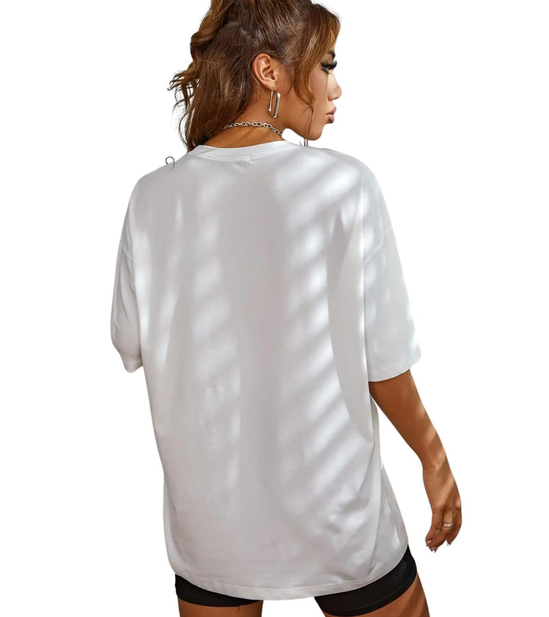 CALM DOWN Oversized T-Shirt for Women (Large, White)