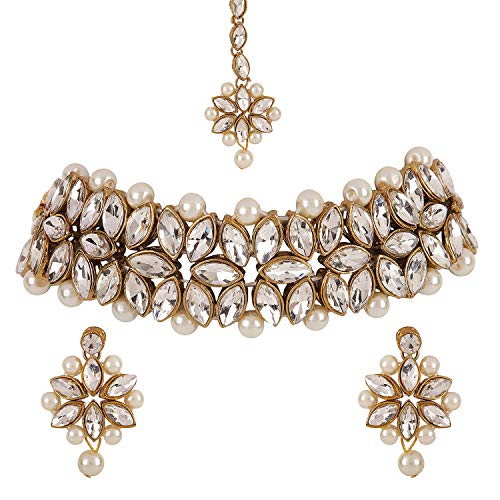 Shining Diva Fashion Latest Choker Design Kundan Traditional Necklace Jewellery Set for Women (White) (11279s)