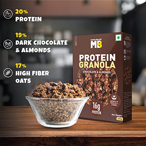 MuscleBlaze Protein Granola, 16 g Protein, Breakfast Cereals, Diet Snacks, High Fibre & Antioxidants, Naturally Cholesterol Free, Chocolate & Almonds, 350 g