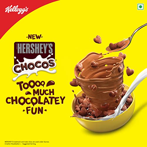 New Kellogg’s HERSHEY’S Chocos 325g with Power of 5+ | Protein & Fibre of 1 Roti* | High in Calcium & Iron | Immuno Nutrients** | Essential Vitamins| Chocolatey Breakfast Cereal for Kids