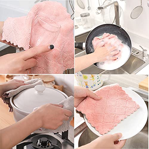 SAOYOAS 10 Pack Kitchen Cloth Dish Towels, Super Absorbent Coral Velvet Dishtowels, Premium Cleaning Cloths,Non-Stick Oil Quick Dry Dish Towels, Soft Tea Towels, Table Cleaning Cloths.