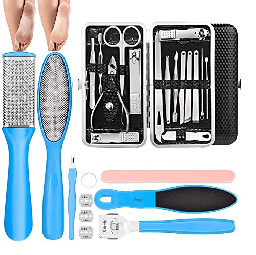 URBANMAC Pedicure Kits - Callus Remover for Feet, 23 in 1 Professional Manicure Set Pedicure Tools Stainless Steel Foot Care, Foot File Foot Rasp Dead Skin for Women Men Home Foot Spa Kit, Blue