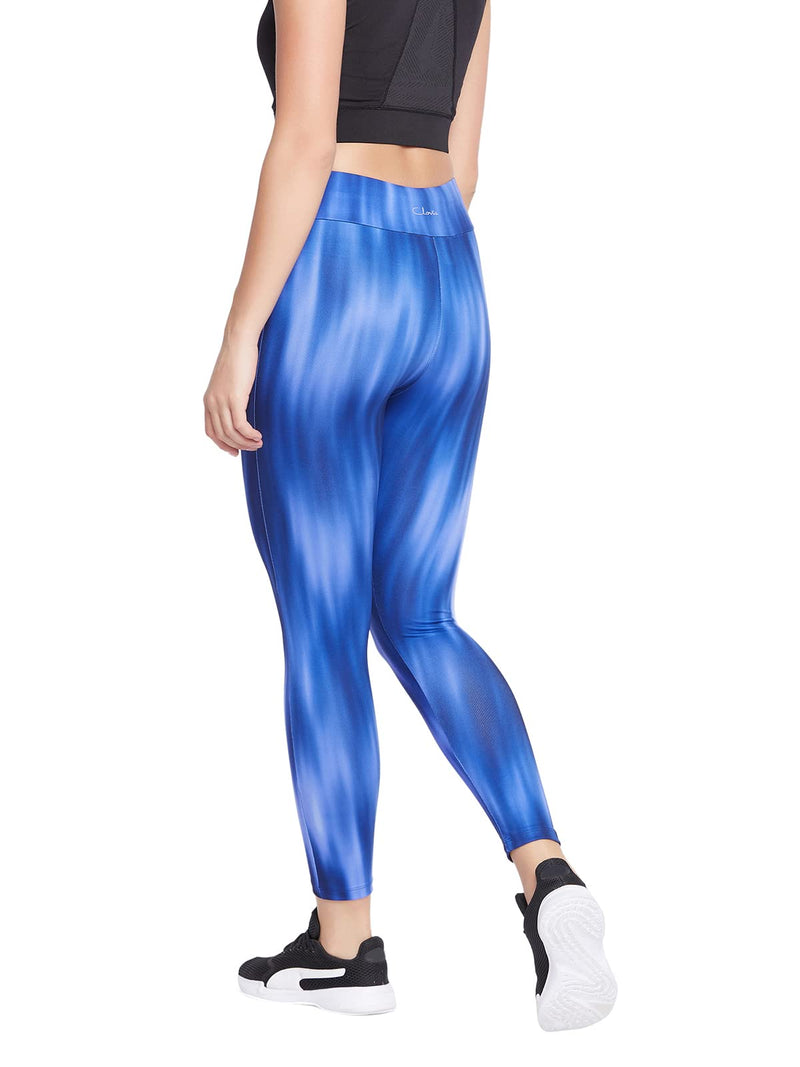 Clovia Women's Snug Fit Polyester Ankle-Length Tie-Dye Print Active Tights (AB0042Q08_Blue_L)