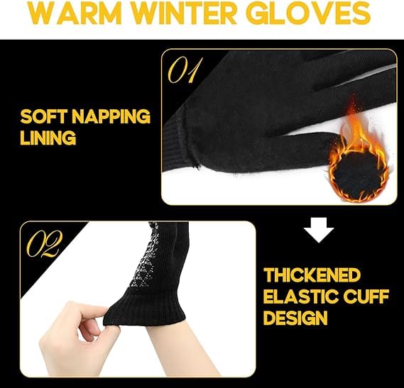 CRENTILA Woolen Winter Hand Gloves for Women Men Cold Weather Upgraded Full Fingers Touchscreen Texting Non-Slip with Thermal soft Knit Lining Windproof Elastic Stretchy Glove for Winters and Surfing