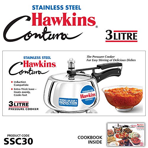 Hawkins Stainless Steel Contura 3 Litre Inner Lid Pressure Cooker Induction Compatible