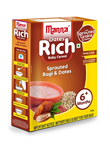 Manna Baby Cereal 200g, Baby Food (6+Months) Sprouted Ragi with Dates Powder 100% Natural Health Mix