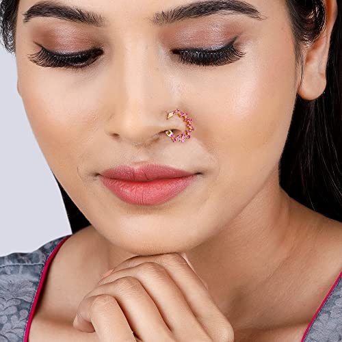GIVA 925 Sterling Silver Golden Zig-Zag Red Nose Ring | Gifts for Women and Girls | With Certificate of Authenticity and 925 Stamp | 6 Month Warranty*