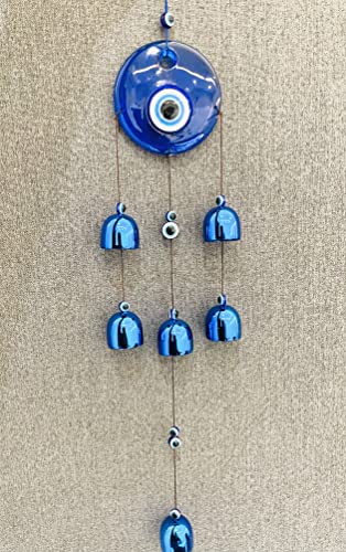 Metal Ws Evil Eye Wind Chime 6 Bells For Home & Office - Brings Positive Vibes & Removes Negative Energy | Evil Eye Wind Chime | Bad Energy Protector