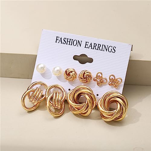 Shining Diva Fashion 11 Pairs Combo Set Latest Stylish Hoop Stud Earrings for Women and Girls (Gold) (14949er)