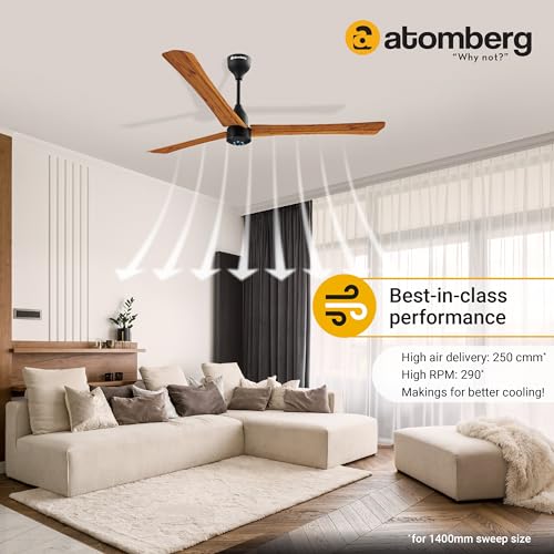 atomberg Renesa+ 1400mm BLDC Motor 5 Star Rated Ceiling Fans for Home with Remote Control | Upto 65% Energy Saving High Speed Fan with LED Lights | 2+1 Year Warranty (Oak Wood)