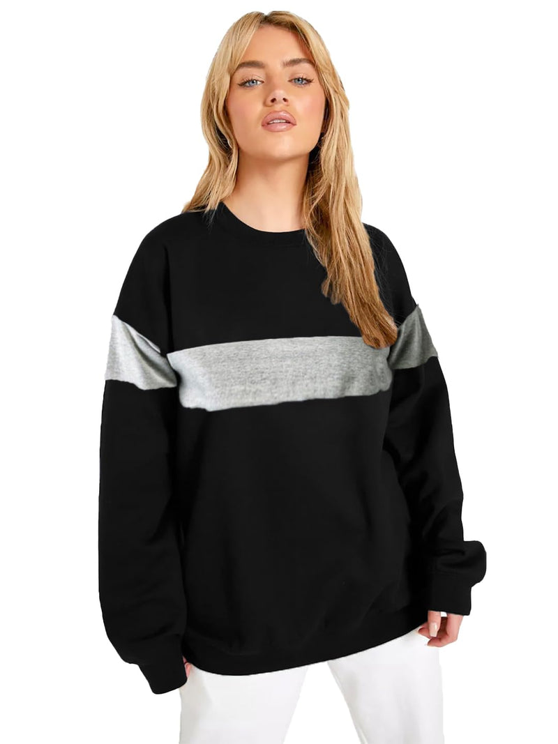 LEOTUDE Loopknit Women's Loose Round Neck Sweatshirt (GRL_W11GRY11_P_Black1_2XL)