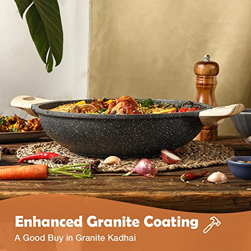 Buy Carote Non Stick Deep Frying Pan, Granite Kadai with Lid