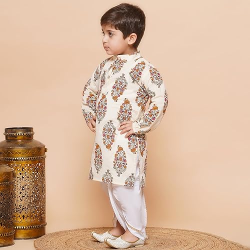 AJ DEZINES Kids Ethnic Wear Cotton Floral Printed Dhoti Kurta Set For Boys (DUP-1913-CREAM-20)