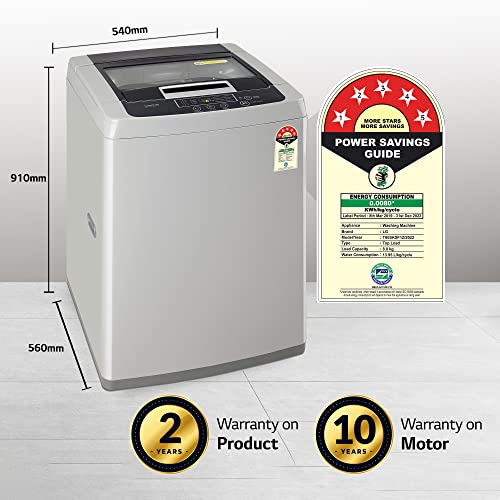 LG 8 Kg 5 Star Inverter TurboDrum Fully Automatic Top Loading Washing Machine (T80SKSF1Z, Waterfall Circulation, Digital Display, Middle Free Silver)