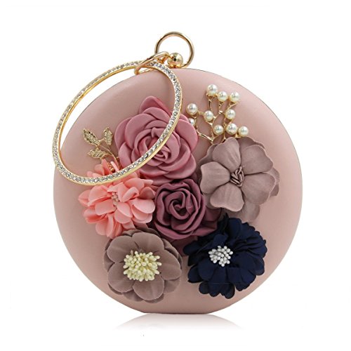 INOVERA (LABEL) Women's Floral Evening Clutch Ladies Party Wedding Round Purse Bag (Rose Gold)