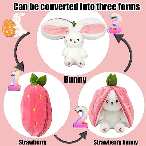 Storescent Reversible Carrot Strawberry Bunny Plush Toy - Cute & Versatile Stuffed Animal with Zipper - Soft Rabbit Toy, Pillow & Decorative Gift for Kids and Adults