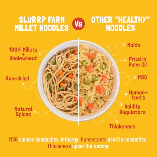 Slurrp Farm No Maida Millet Noodles | Not Fried, No MSG | Foxtail Millet and Little Millet Noodles Combo | Pack of 2-192g Each