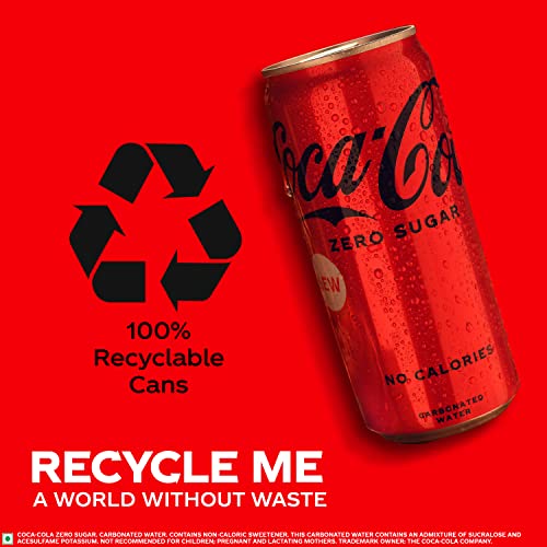 Coca Cola Coke Zero Sugar Cold drink | Soft Drink with No Calories | Zero Sugar Drink | Recyclable Can, 300 ml (Pack of 6)
