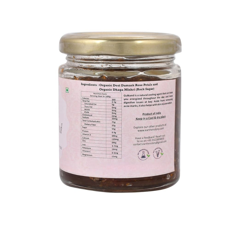 Earthen Story Organic Sun Cooked Gulkand 200gm | 50% Damask Rose and 50% Dhaga Mishri | 100% Natural Rose Petal Jam | Ayurvedic coolant | Good for gut health | No artificial chemicals or preservatives