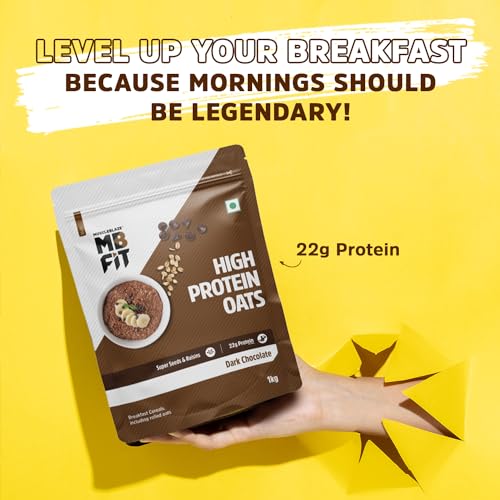 MuscleBlaze Fit High Protein Oats, 1 kg, Dark Chocolate | 22 g Protein, Rolled Oats, Gluten Free Oats, Breakfast Cereals for Weight Management