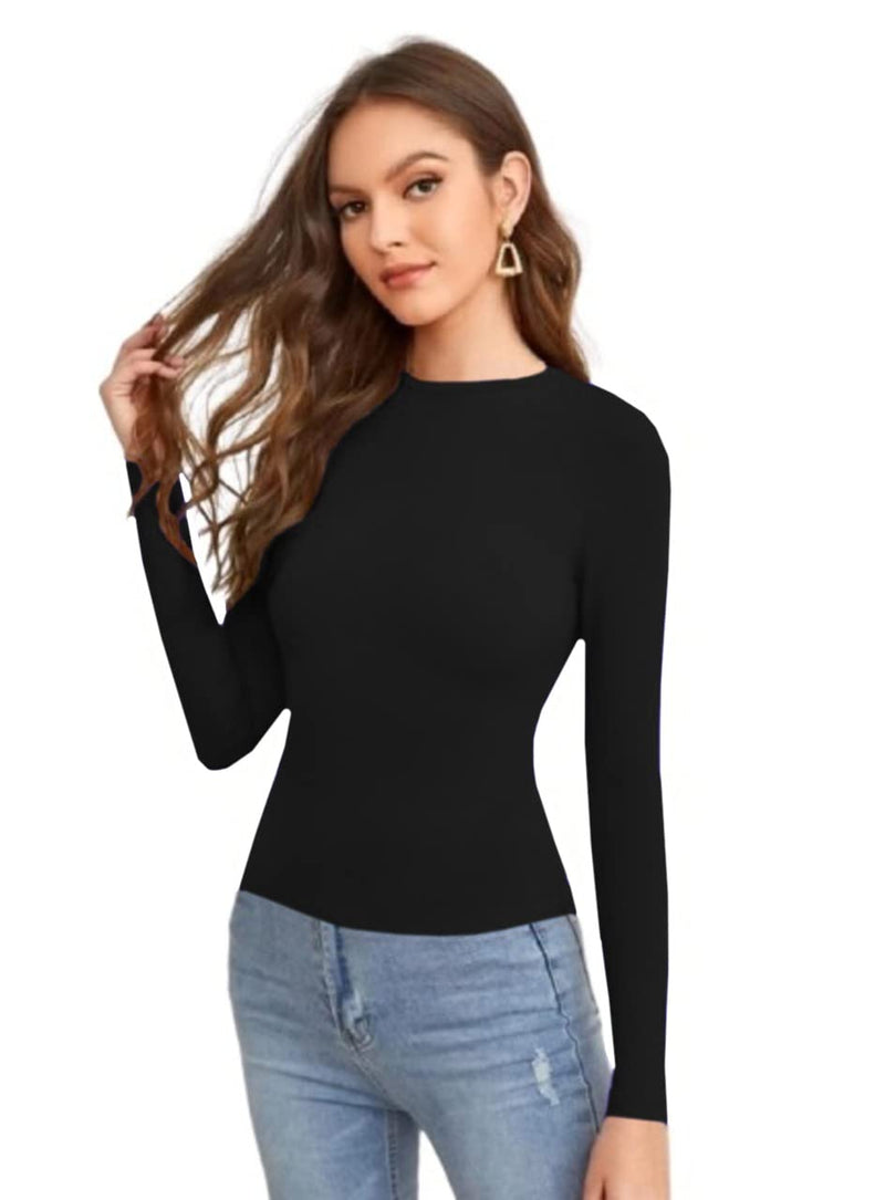 Dream Beauty Fashion Women's Full Sleeve Top Round Neck Casual Tshirt (Top2-Empire Black-L)