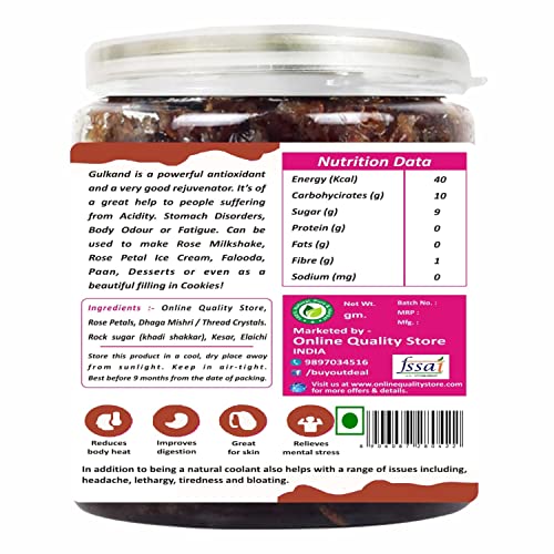 Online Quality Store Natural Gulkand (Rose Petal Jam), 400g | Sun-Cooked Damask Rose Petals & Rock Sugar |Pure gulkand Organic| Gulkand for Paan