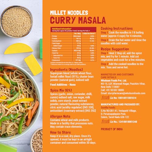 Slurrp Farm No Maida Noodles Combo | Not Fried, No MSG | Foxtail Millet, Little Millet, Curry Masala | Pack of 3 X 192 g