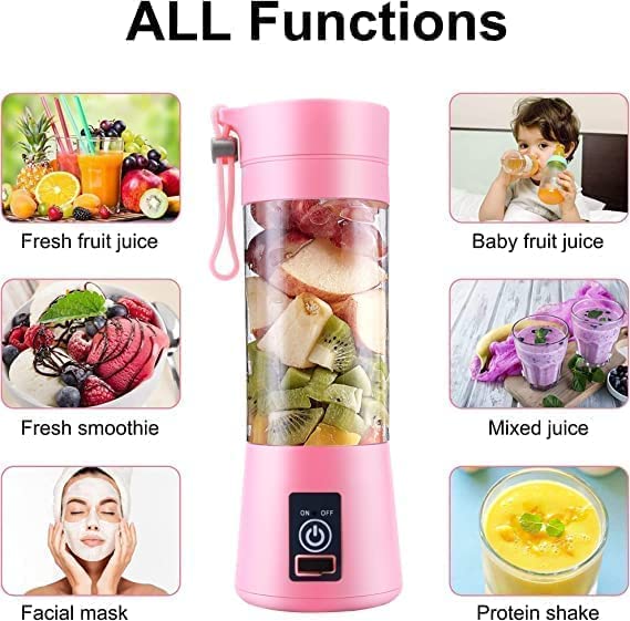 6 Blade Smoothie Maker & Portable Electric USB Juice Maker Juicer Bottle Blender Mixer, Rechargeable Bottle & Portable Fruit Blender Maker Mixer for Home (Small)