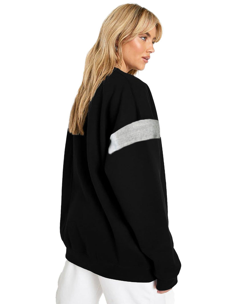 LEOTUDE Loopknit Women's Loose Round Neck Sweatshirt (GRL_W11GRY11_P_Black1_2XL)