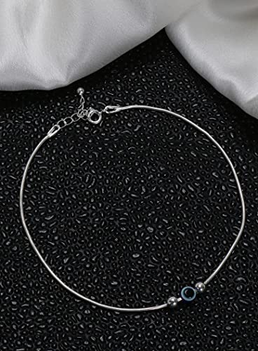 NEMICHAND JEWELS Pure 925 Silver Evil Eye Ball Anklet Payal for Women (1PC) (10 inch + extention)