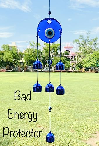 Metal Ws Evil Eye Wind Chime 6 Bells For Home & Office - Brings Positive Vibes & Removes Negative Energy | Evil Eye Wind Chime | Bad Energy Protector