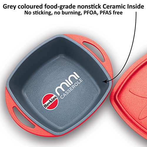 Hawkins Aluminium 0.75 liter Mini Casserole With Lid, Square Series Die-Cast Pan For Cooking, Reheating, Serving And Storing, Red (Mcsr75)