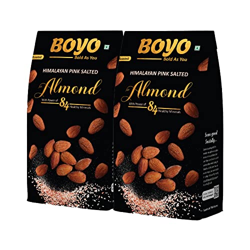 BOYO Almond | Almonds 400gm | Himalayan Pink Salted and Roasted Almonds, Dry fruits, Badam, Healthy Snacks, Nuts and Dry Fruits, Light Salted Snack, Oil Free, Gluten Free (200g Each - Pack of 2)