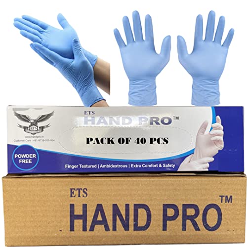 ETSHandPro Nitrile Gloves, Disposable Powder Free Examination Hand gloves, True Blue Color, Food Grade (Large, Pack of40 Pcs)