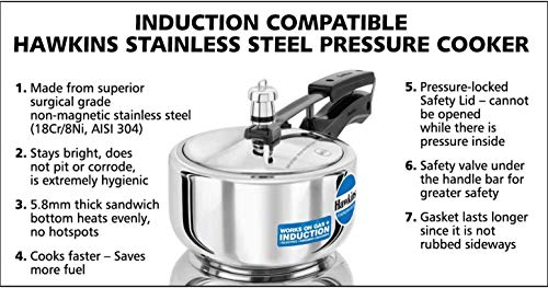 Hawkins Stainless Steel Induction Compatible Inner Lid Pressure Cooker, 2 Litre, Silver (HSS20)