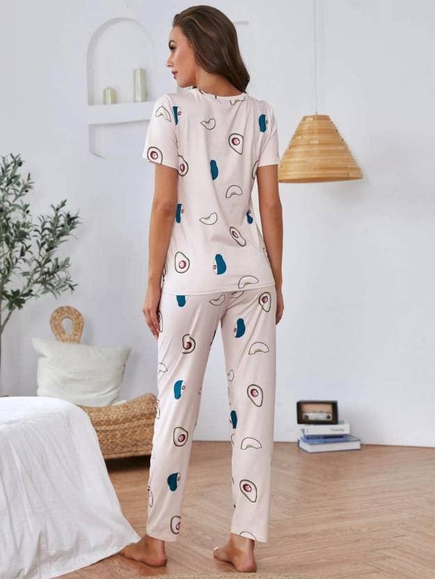 LookMark Women's Cotton Lycra Graphic Print Pyjama Set for Women || Night Suit Set || Night Dress for Women(NW04-XL-01)