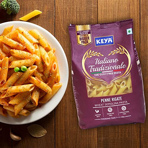 Keya Penne Pasta 1kg, 100% Durum Wheat Pasta | Vegetarian | No MSG | Low in Calories | No Trans Fats | Healthy | Cooked in 10 Minutes