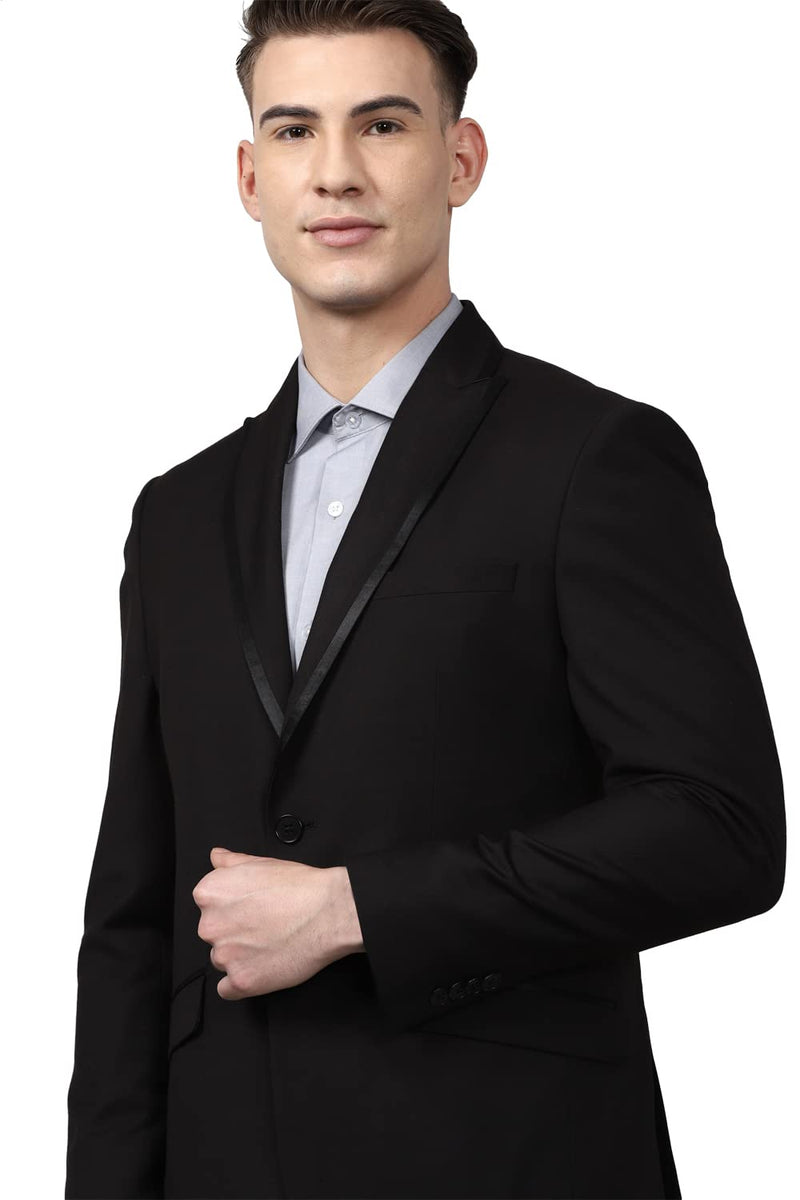 Peter England Men's Polyester Blend Two Piece Suit (PISUSNSF331973_Black