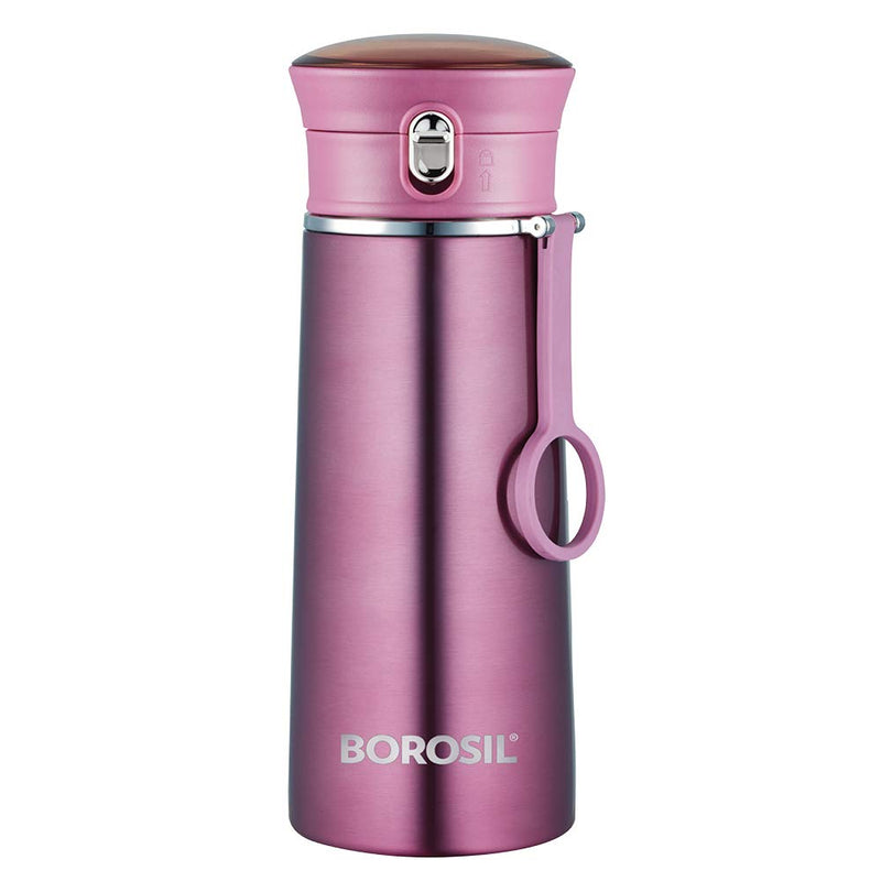 Borosil - Stainless Steel Hydra Travelease - Vacuum Insulated Flask Water Bottle, 420 ML, Purple, Standard