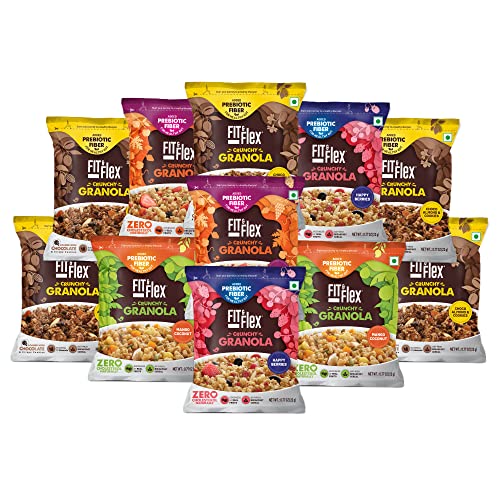 Fit & Flex Baked Granola | Variety Pack & Choco Combo | Oat Rich Cereal | Ready to Eat Healthy Breakfast Food | With Immunity Boosters | 11 x 22 GM (Pack of 2)