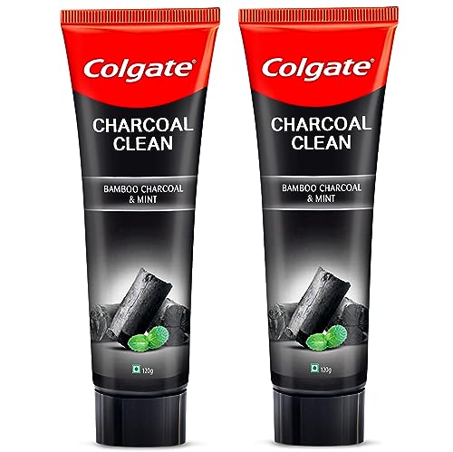 Colgate Charcoal Clean 240g (120g x 2, Pack of 2) Black Gel Toothpaste, Pack of Deep Clean Toothpaste With Bamboo Charcoal & Wintergreen Mint For Plaque Removal, Tingling Fresh Mouth Experience