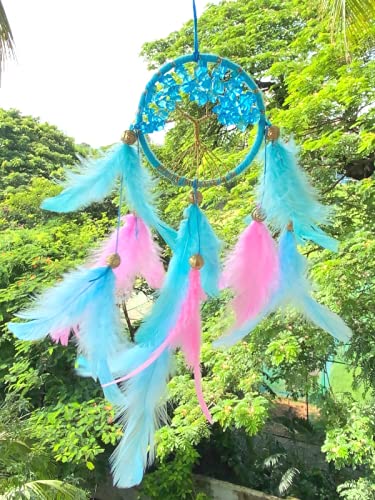 Rooh Dream Catcher~ Pastel Healing Tree ~ Handmade Hangings for Positivity (Can be Used as Home Decor, Gift, Wall Hangings, Meditation Room, Yoga Temple, Feather Wind Chime & Car Hanging)