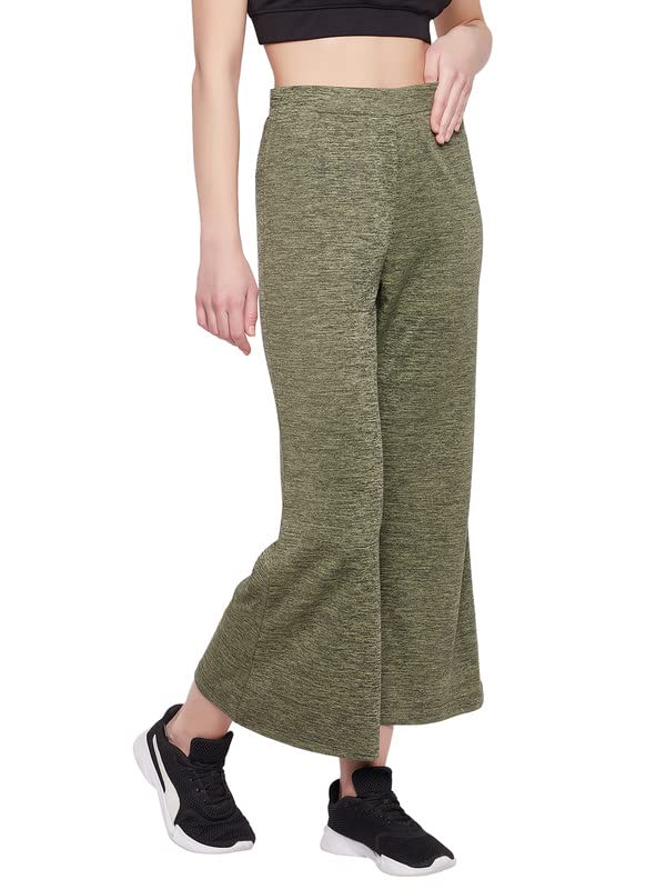 Clovia Women's Comfort Fit Flared Active Pants (AB0096P17_Green_M)