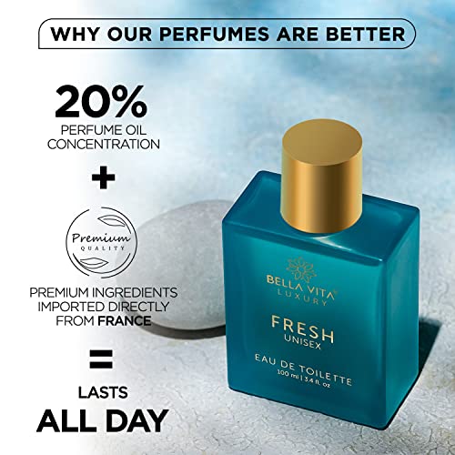 Bella Vita Luxury FRESH Eau De Toilette Unisex Perfume For Men & Women with Bergamot, Orris Lavender & Ylang Ylang | EDT Long Lasting Fragrance For All Occasions, 100 ML