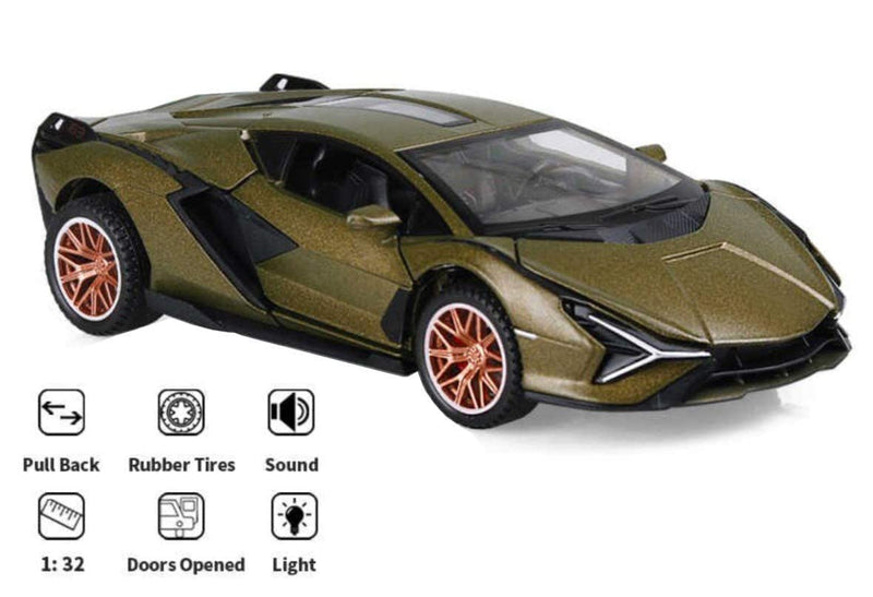 VARIYA ENTERPRISE Alloy Metal Pull Back Diecast Car Scale Model Metal Pullback Toy Car with Openable Doors & Light, Music for Gift,Party Decorations Toy (Lamborghini MILETRY)