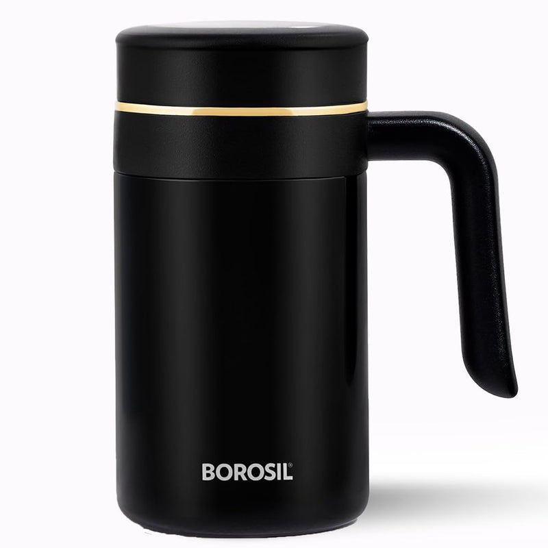 Borosil Hydra Klassic Super Insulated Mug, Vacuum Insulated Travel Coffee/Tea Mug, 8 Hrs Hot and 13 Hrs Cold, Easy to Carry, Leak Proof, 540 ml, Black